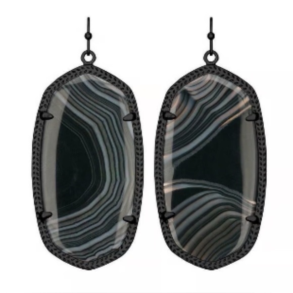Kendra Scott Jewelry - NWOT RARE & Retired Kendra Scott Danielle Earrings Black Banded Agate & Gunmetal